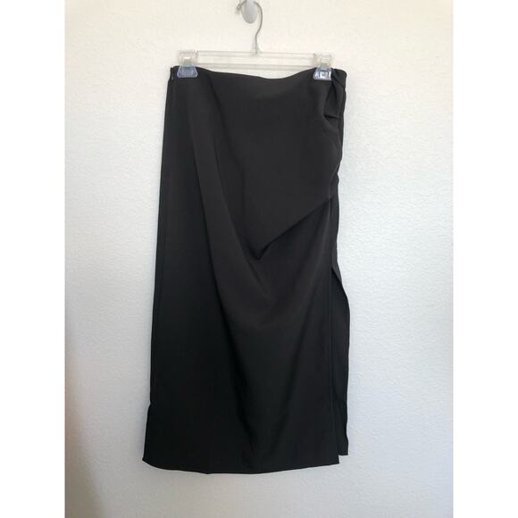 Commense Black Lightweight Ruched Midi Skirt - M - Picture 1 of 6